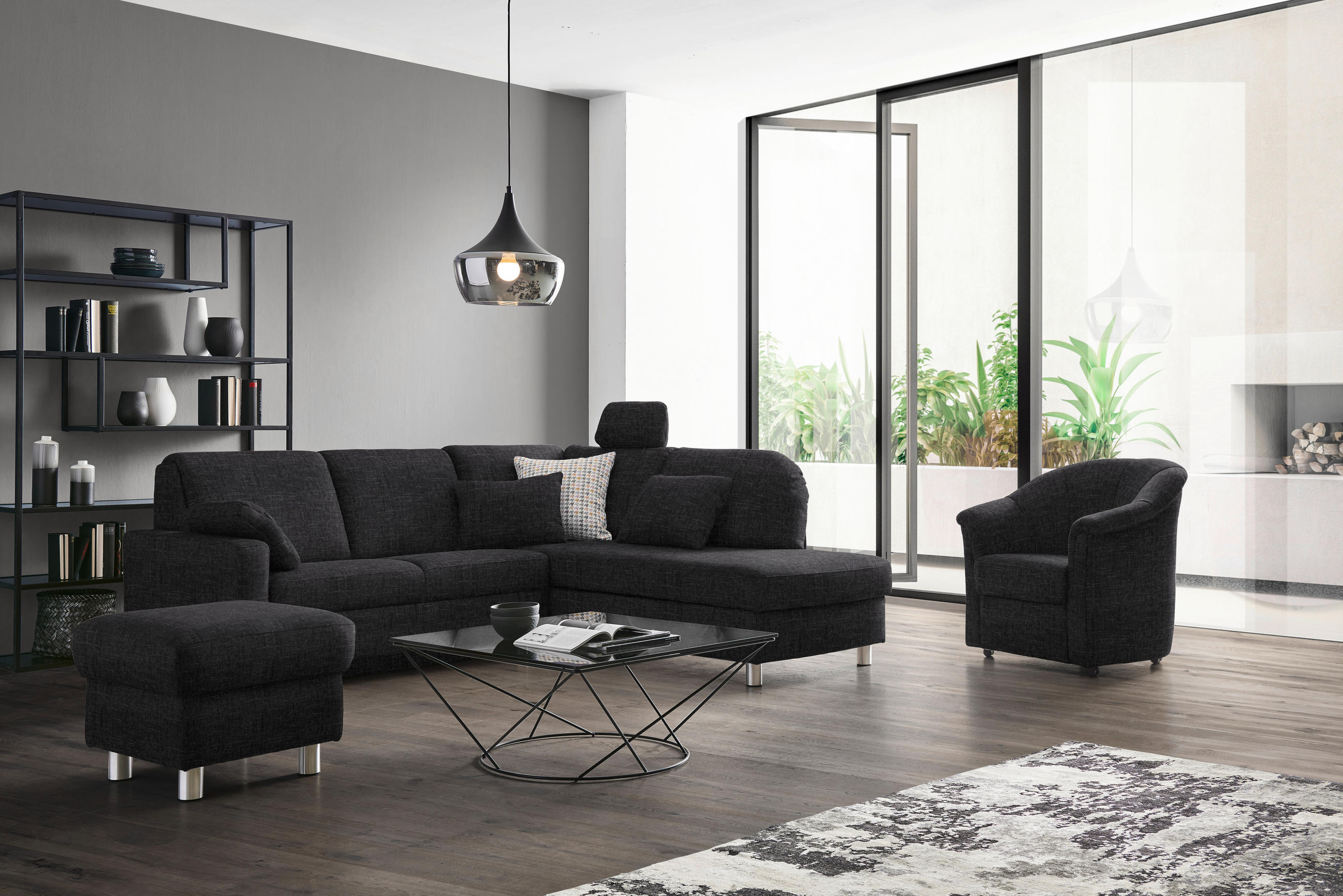 ECKSOFA in Chenille Anthrazit  227/208 cm  - Anthrazit/Alufarben, KONVENTIONELL, Textil/Metall (227/208cm) - Sedda