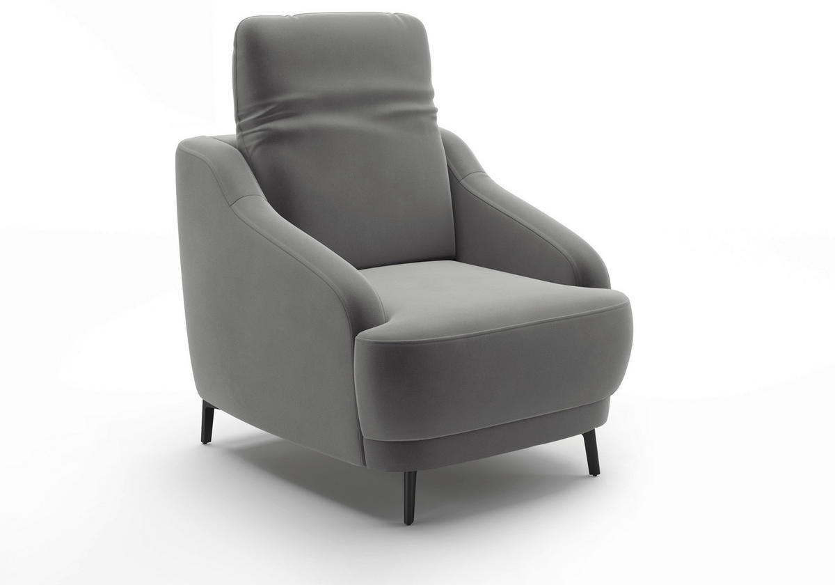 SESSEL in Samt Grau  - Schwarz/Grau, MODERN, Textil/Metall (87/93/104cm) - Sit & More