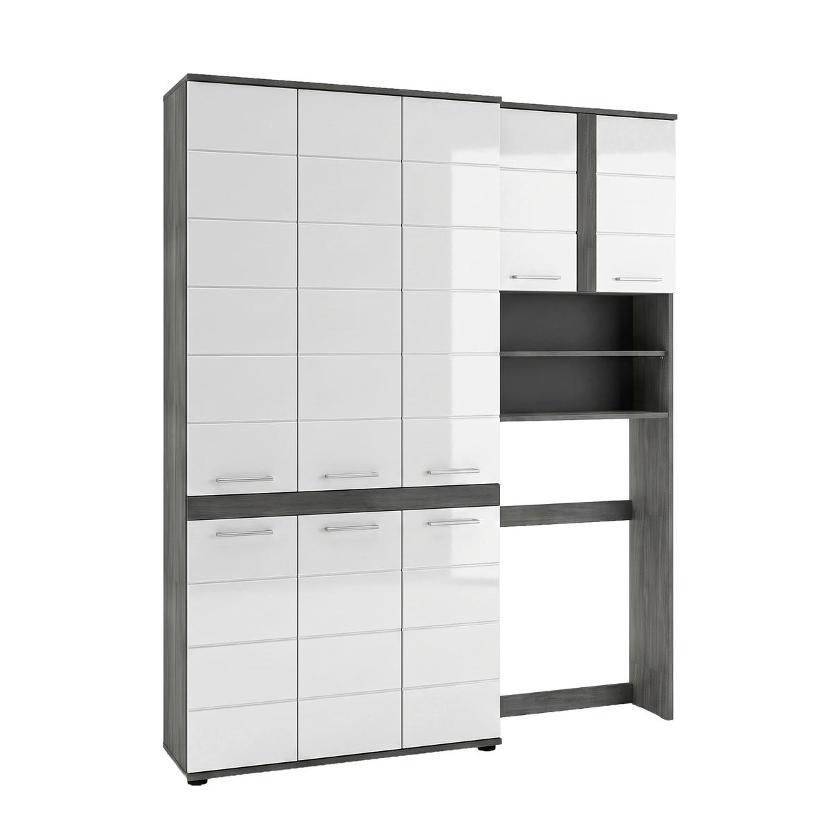 BADEZIMMER 2-teilig  in 153 cm  - Weiß Hochglanz/Silberfarben, Trend, Holzwerkstoff/Kunststoff (153cm) - MID.YOU
