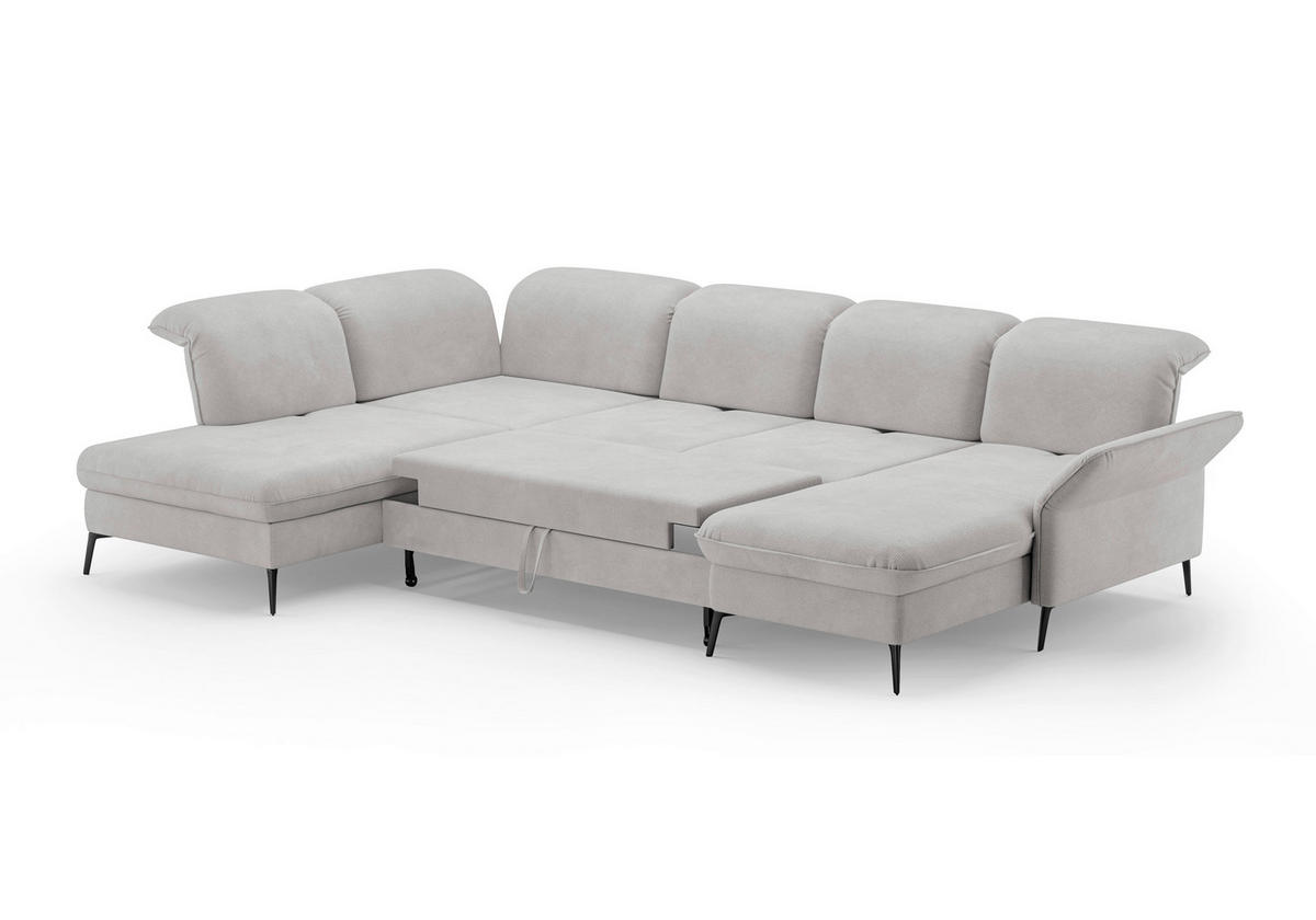 WOHNLANDSCHAFT in Flachgewebe Silberfarben  - Silberfarben/Schwarz, KONVENTIONELL, Textil/Metall (231/359/198cm) - Sit & More