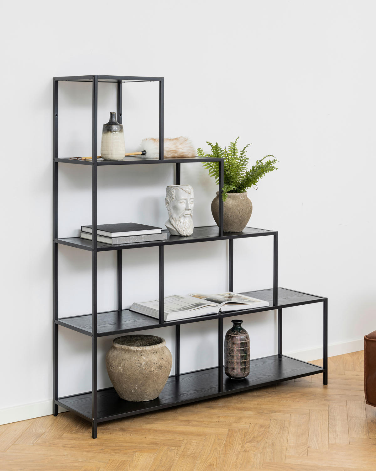 REGAL 135/150/35 cm črna  - črna, Trend, kovina/leseni material (135/150/35cm) - Carryhome