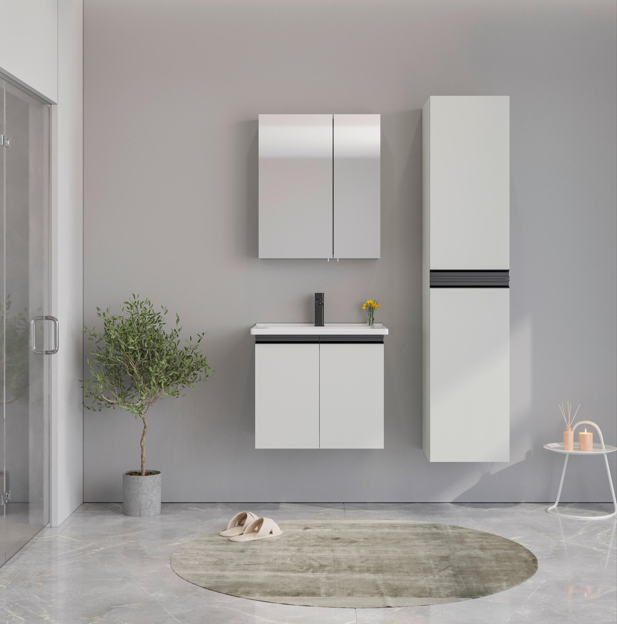 MIDISCHRANK 41/180/41 cm  - Kaschmir/Creme, MODERN, Holzwerkstoff/Metall (41/180/41cm) - MID.YOU