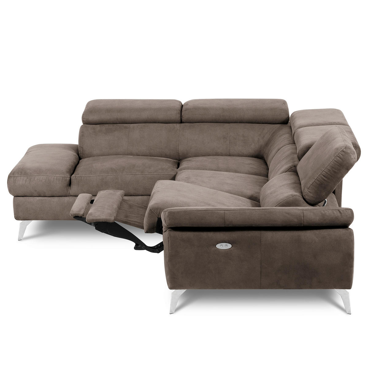 ECKSOFA SONO in Lederlook Braun Armteilverstellung, Kopfteilverstellung  210/265 cm  - Chromfarben/Braun, Design, Textil/Metall (210/265cm) - Livetastic