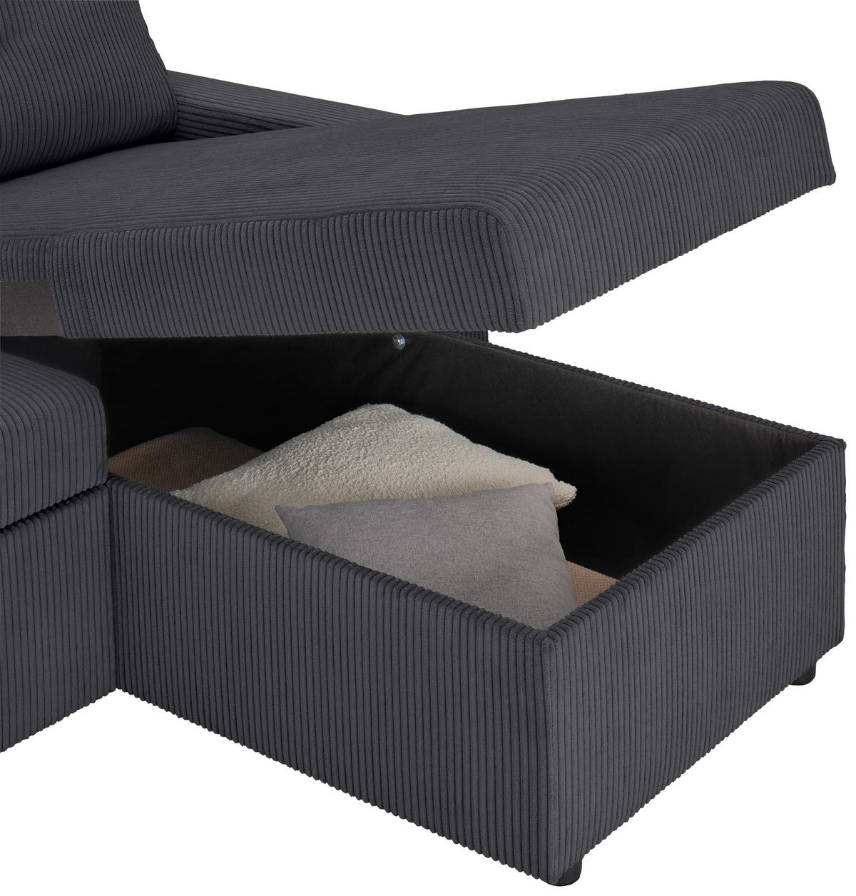 ECKSOFA Anthrazit Cord  - Anthrazit/Schwarz, KONVENTIONELL, Kunststoff/Textil (218/155cm) - Ti'me