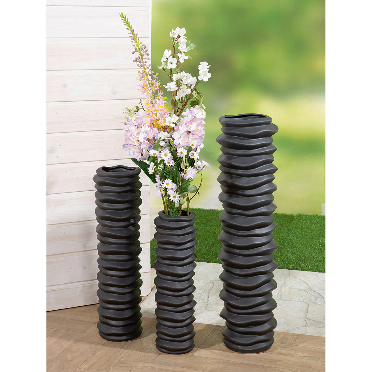BODENVASE  - Schwarz, Basics, Keramik (17/58cm)