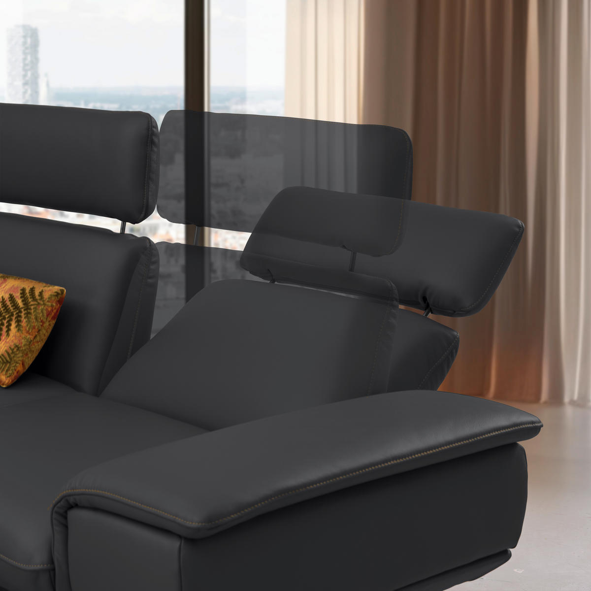 ECKSOFA in Echtleder Schwarz  - Beige/Schwarz, Design, Leder/Metall (150/242cm) - Koinor