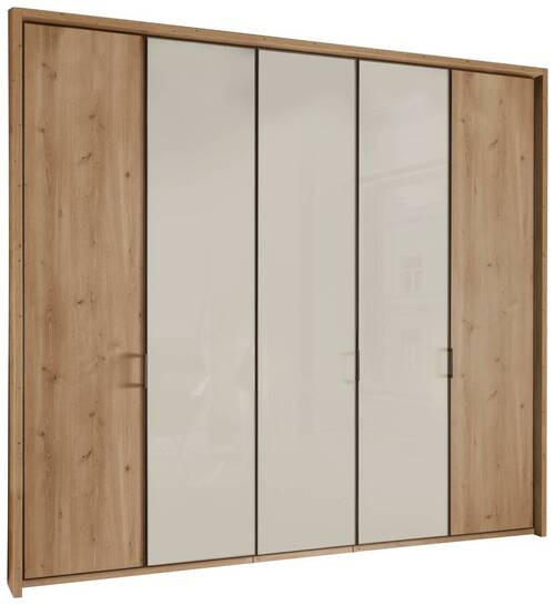 DREHTÜRENSCHRANK 250/216/58 cm 5-türig Champagner, Eiche Bianco  - Schieferfarben/Eiche Bianco, KONVENTIONELL, Glas/Holzwerkstoff (250/216/58cm) - Novel