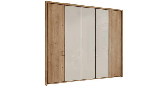 DREHTÜRENSCHRANK 250/216/58 cm 5-türig Champagner, Eiche Bianco - Schieferfarben/Eiche Bianco, KONVENTIONELL, Glas/Holzwerkstoff (250/216/58cm) - Novel