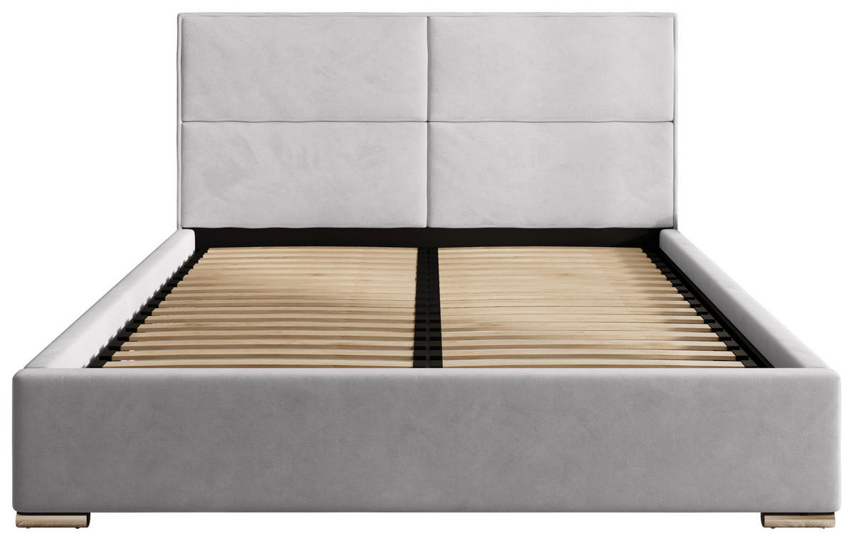 POLSTERBETT 140/200 cm,  in Hellgrau, gepolstertes Kopfteil, Lattenrost, Bettkasten,  - Chromfarben/Hellgrau, MODERN, Holz/Kunststoff (140/200cm) - Chameo
