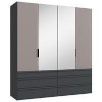 FALTTÜRENSCHRANK 200/216/58 cm 4-türig Graphitfarben, Grau, Sahara  - Schwarz/Graphitfarben, Design, Glas/Holzwerkstoff (200/216/58cm) - Boxxx