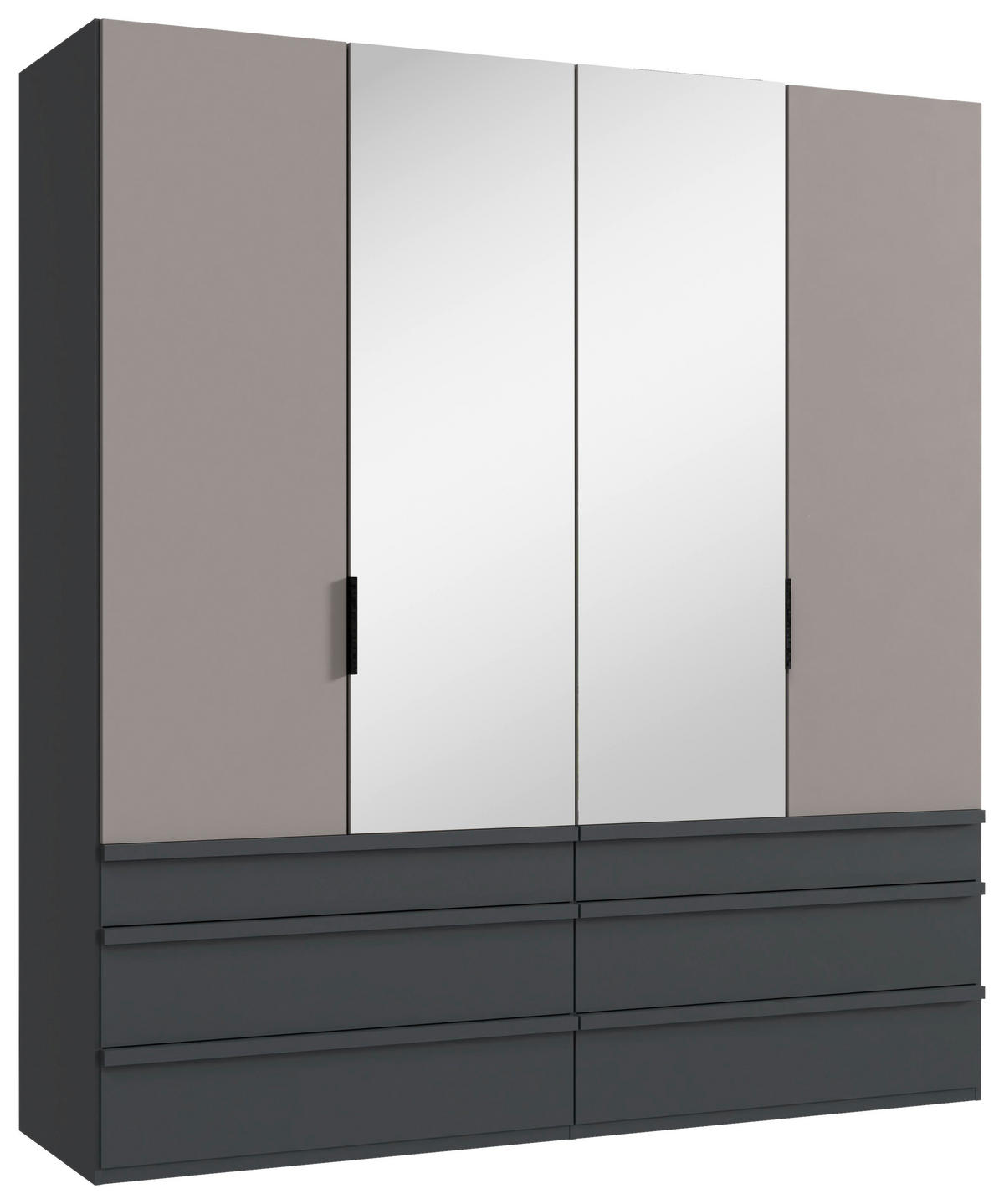 FALTTÜRENSCHRANK 200/216/58 cm 4-türig Graphitfarben, Grau, Sahara  - Schwarz/Graphitfarben, Design, Glas/Holzwerkstoff (200/216/58cm) - Boxxx