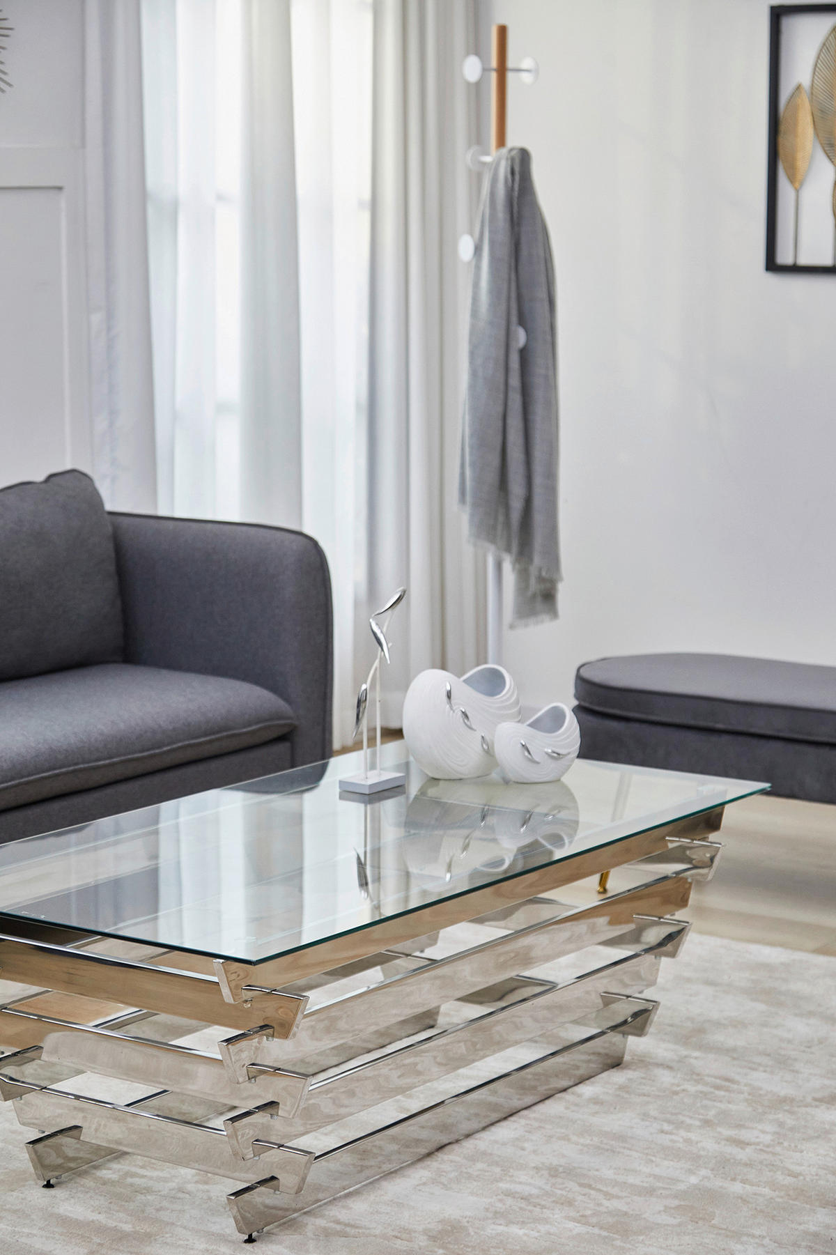 COUCHTISCH Sicherheitsglas, Klarglas 130/70/45 cm rechteckig Klar, Silberfarben  - Klar/Silberfarben, Design, Glas/Metall (130/70/45cm) - Livetastic