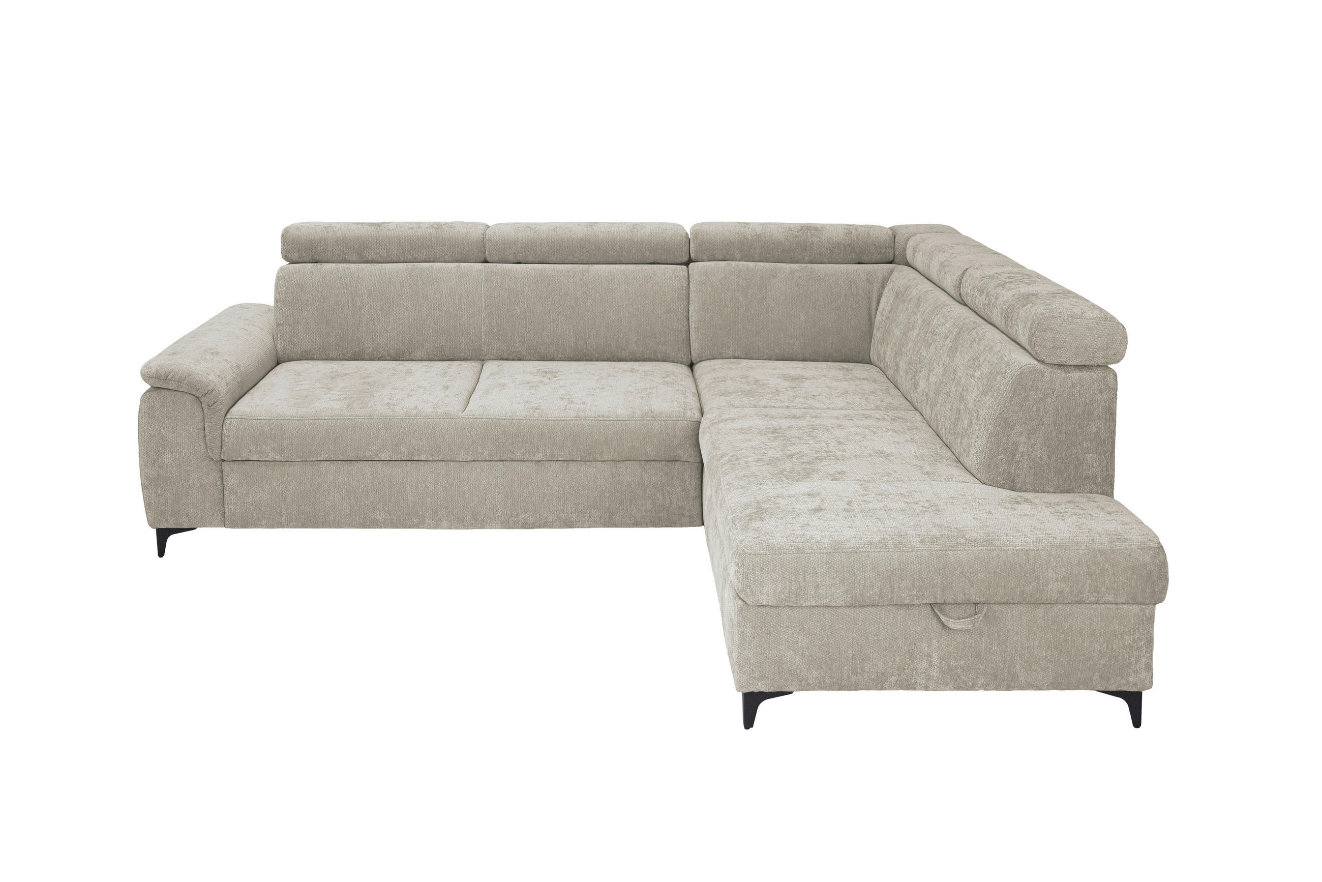ECKSOFA Naturfarben Chenille Bettkasten, Schlaffunktion, Rücken echt, Kopfteilverstellung, Liegefläche im Originalstoff  - Schwarz/Naturfarben, KONVENTIONELL, Textil/Metall (265/206cm) - Carryhome