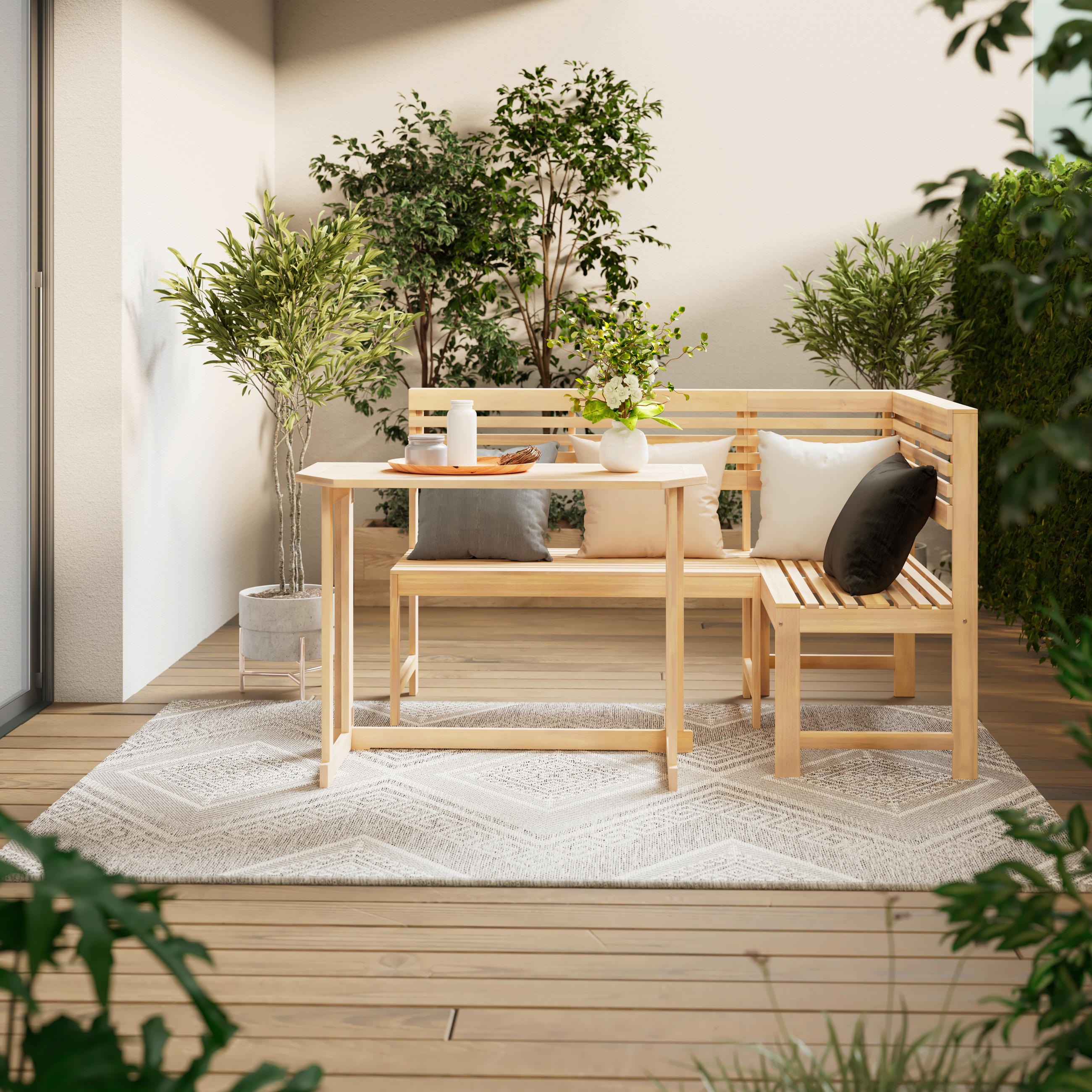 GARTENSET 3-teilig  - Akaziefarben, ROMANTIK / LANDHAUS, Holz - Ambia Garden