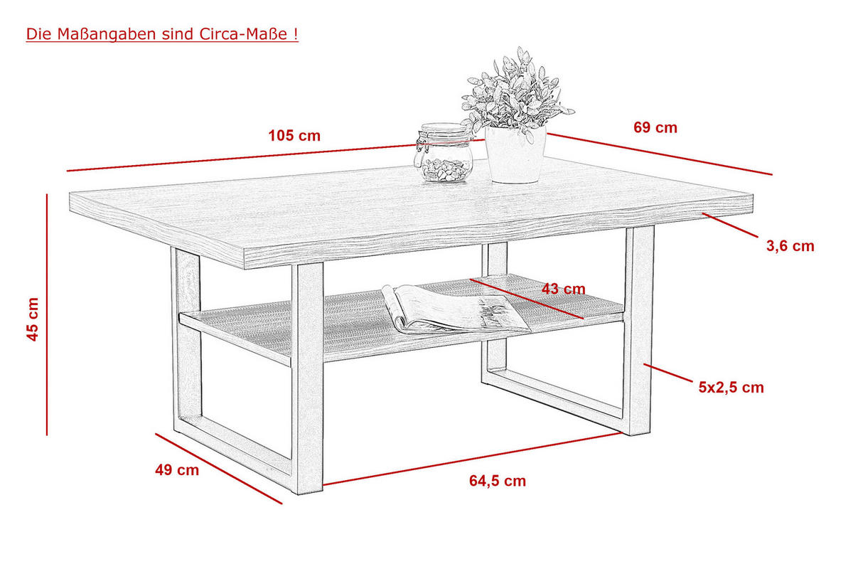 COUCHTISCH 105/69/45 cm rechteckig  - Schwarz, MODERN, Holzwerkstoff/Metall (105/69/45cm) - MID.YOU