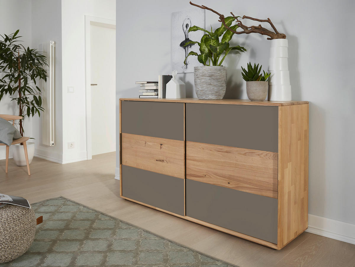 KOMMODE , 164/95,8/44,2 cm,  - Taupe/Eichefarben, Design, Glas/Holz (164/95,8/44,2cm) - Valnatura