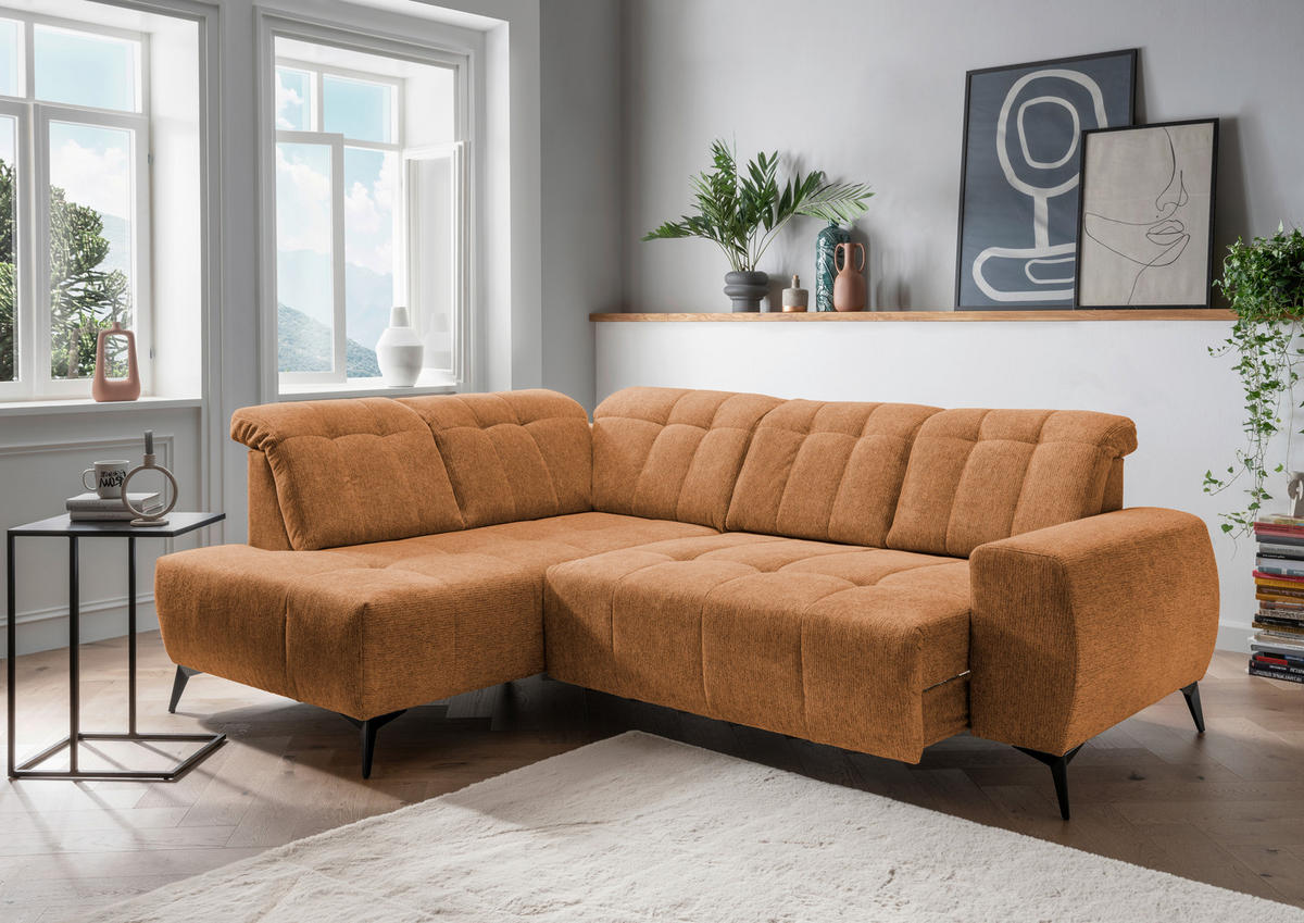 ECKSOFA in Chenille Currygelb  - Currygelb/Schwarz, Modern, Textil/Metall (200/261cm) - Livetastic