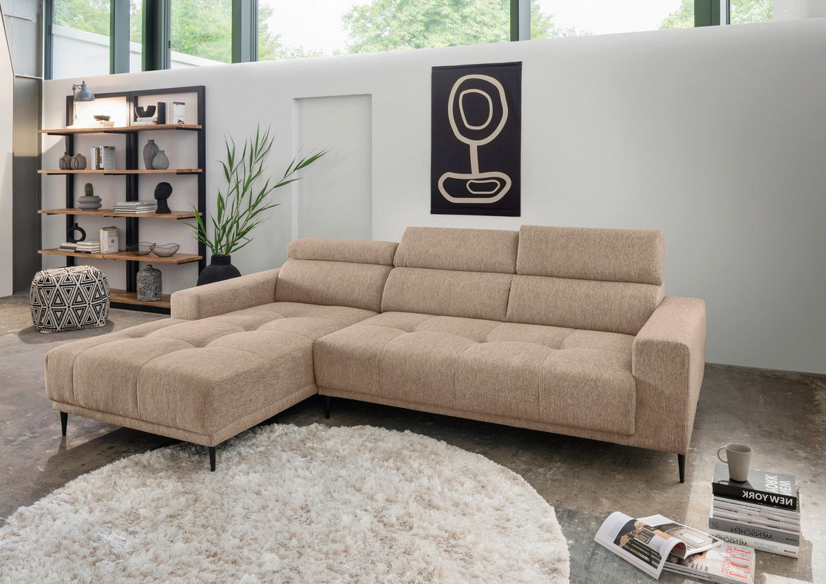 ECKSOFA Hellbraun Chenille  - Hellbraun/Schwarz, KONVENTIONELL, Textil/Metall (188/276cm) - Livetastic