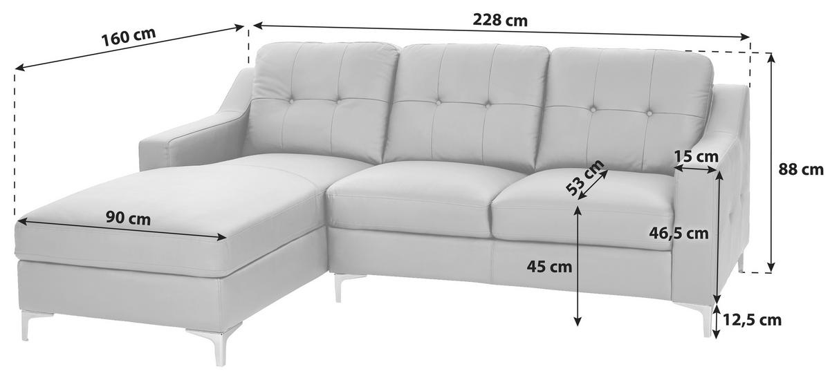 Measurements von MID.YOU ECKSOFA Schwarz Echtleder.