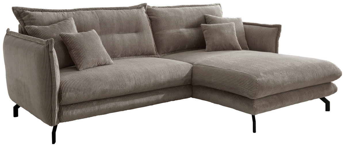ECKSOFA in Cord Graubraun  - Graubraun/Schwarz, Modern, Textil/Metall (255/180cm) - Livetastic