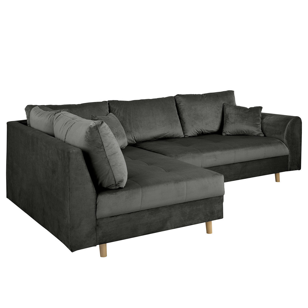 ECKSOFA Ariella in Samt Anthrazit  161/231 cm  - Anthrazit/Naturfarben, Design, Holz/Textil (161/231cm) - Livetastic