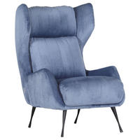 OHRENSESSEL in Flachgewebe Blau  - Blau/Schwarz, Trend, Textil/Metall (75/111/83cm)