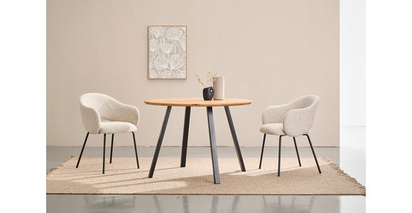 ESSTISCH 110/110/75 cm Echtholz  Holz rund Eichefarben  - Eichefarben/Schwarz, Design, Holz/Metall (110/110/75cm) - Linea Natura