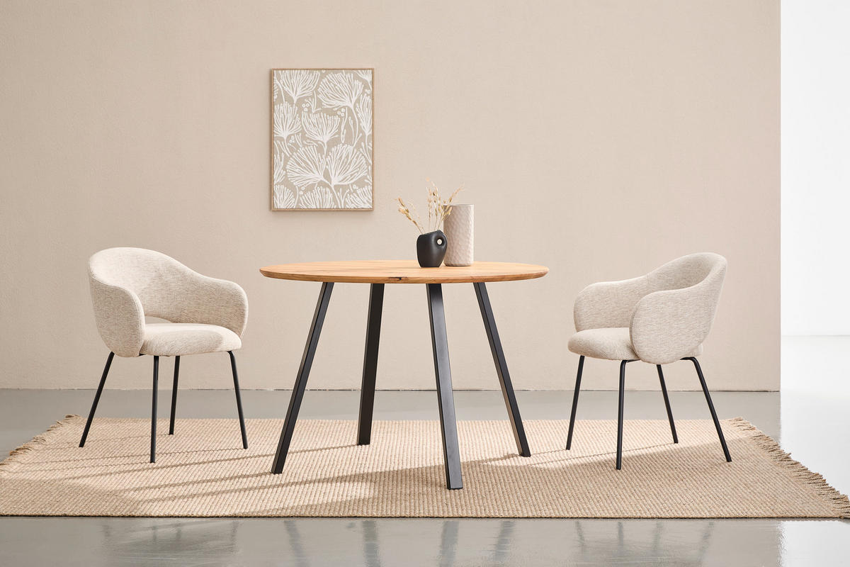 ESSTISCH 110/110/75 cm Echtholz  Holz rund Eichefarben  - Eichefarben/Schwarz, Design, Holz/Metall (110/110/75cm) - Linea Natura