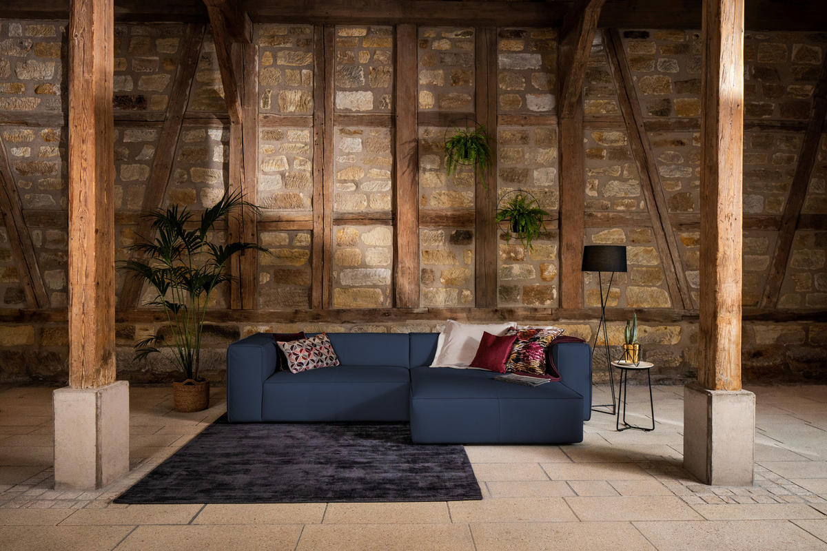 ECKSOFA in Echtleder Blau  - Blau/Schwarz, Modern, Leder/Kunststoff (300/164cm) - W.Schillig