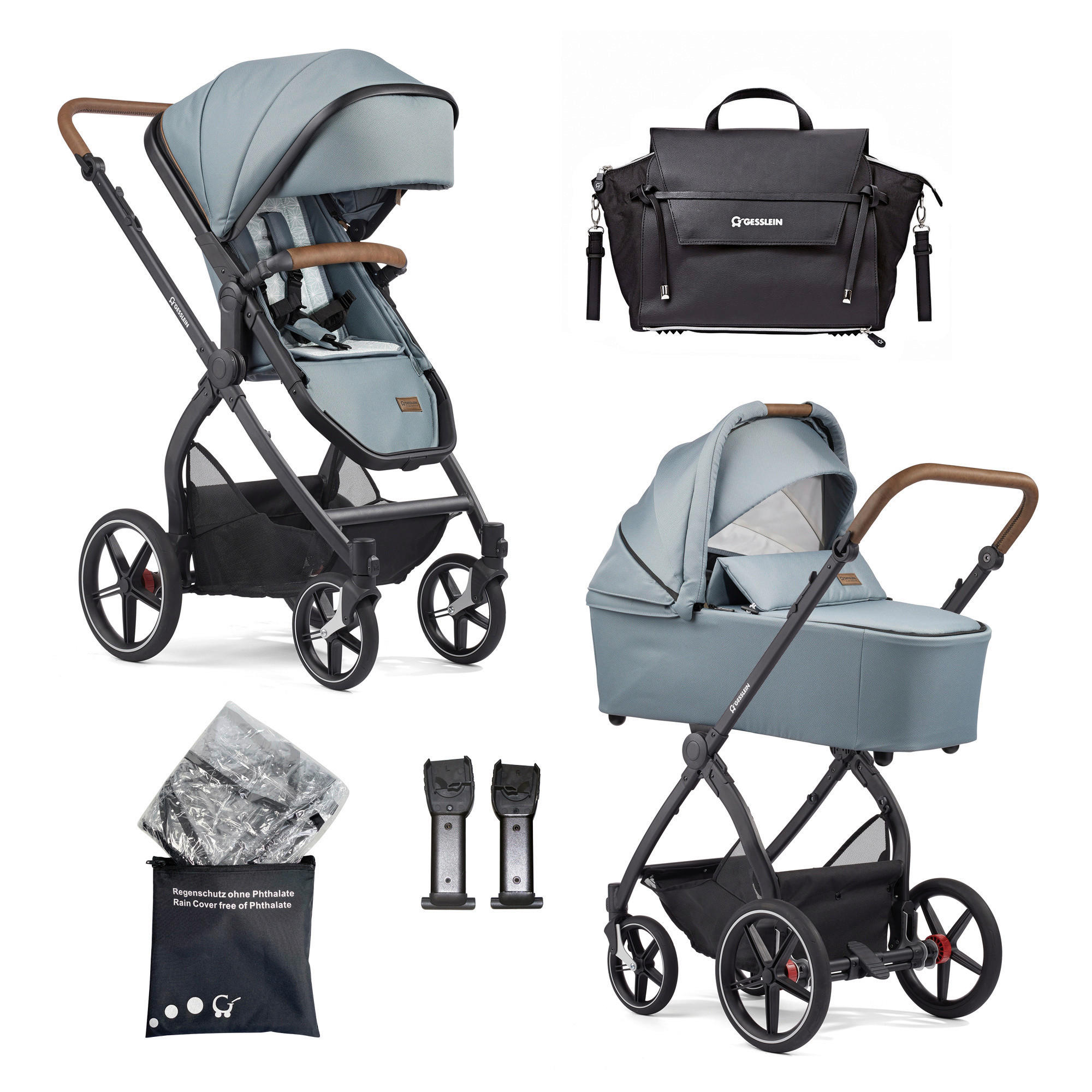 KINDERWAGENSET FX4 Life  - Petrol/Schwarz, Basics, Textil/Metall (57/129/100cm) - Gesslein