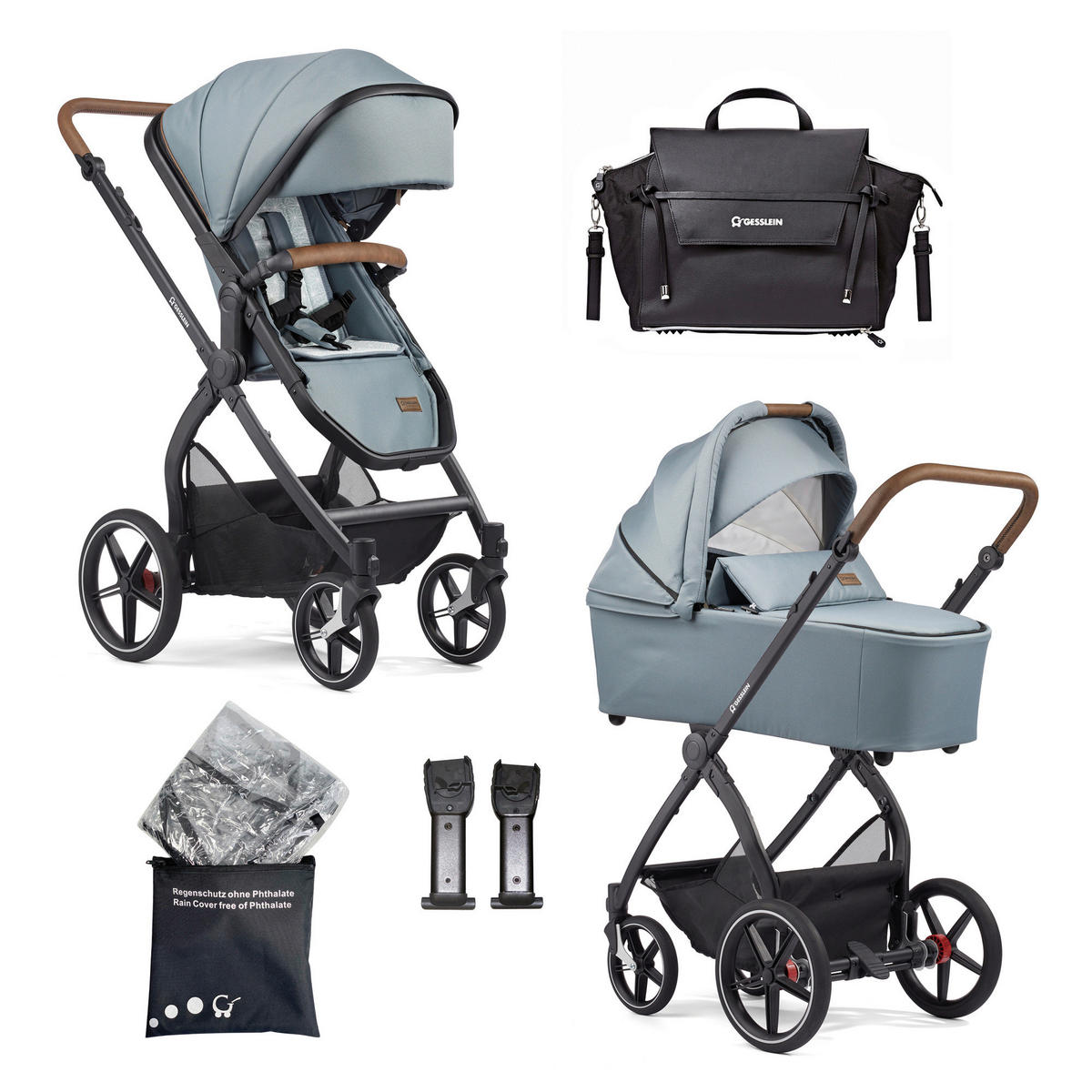 KINDERWAGENSET FX4 Life  - Petrol/Schwarz, Basics, Textil/Metall (57/129/100cm) - Gesslein