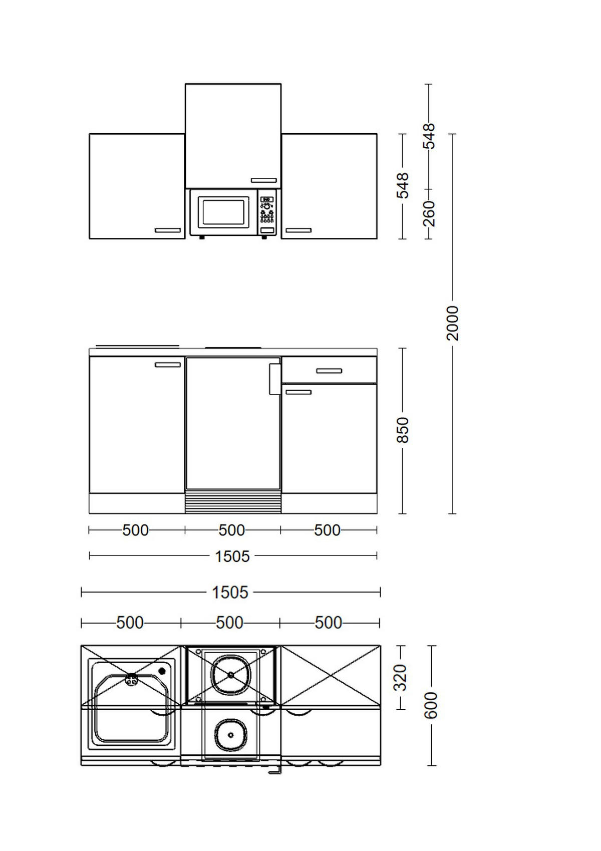 MINIKUCHYŇA LUCCA 150,5 - sivohnedá/biela, Konventionell, kompozitné drevo/plast (150,5cm) - MID.YOU