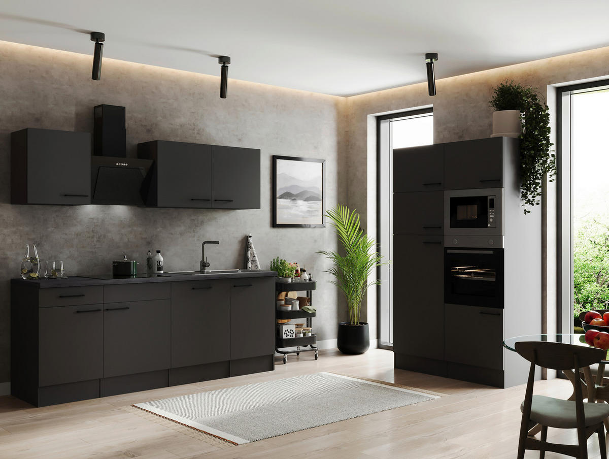 KÜCHENBLOCK 340 cm   in Dunkelgrau  - Dunkelgrau/Schwarz, Design, Holzwerkstoff/Metall (340cm) - Respekta