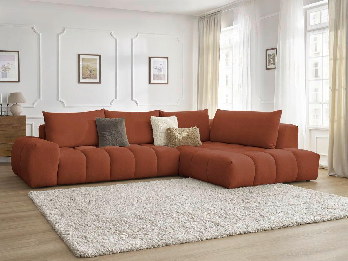 ECKSOFA Ottomane rechts  EVEREST Orange Struktur  - Schwarz/Orange, MODERN, Kunststoff/Textil (352/210cm)