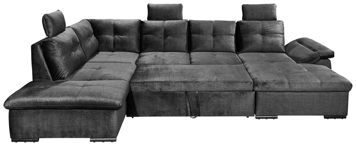 WOHNLANDSCHAFT Schwarz Mikrovelours  - Schwarz, KONVENTIONELL, Kunststoff/Textil (217/334/127cm) - Carryhome