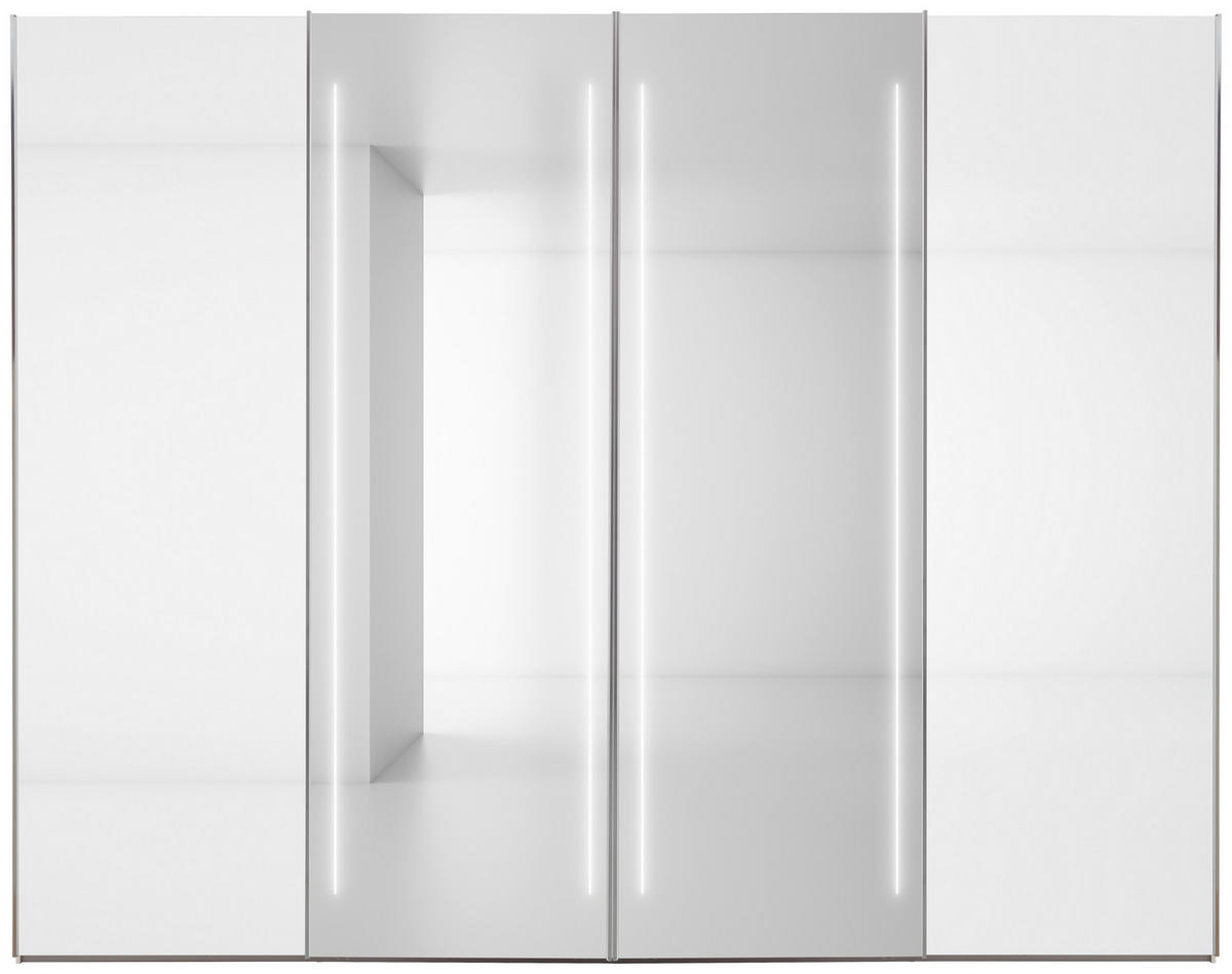 SCHWEBETÜRENSCHRANK 300/236/68 cm,  in Weiß, 4 Tür(en)  - Chromfarben/Weiß, Design, Glas/Holzwerkstoff (300/236/68cm) - Dieter Knoll