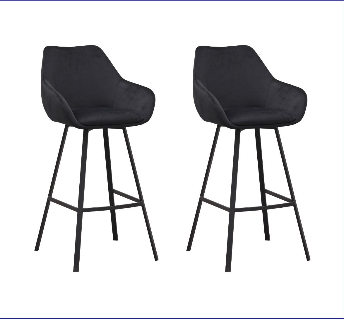 BARHOCKER-SET Samt, Velours Schwarz Sitzfläche 180° drehbar, automatische Rückholfunktion  - Schwarz, MODERN, Textil/Metall (55/109/57cm) - MID.YOU