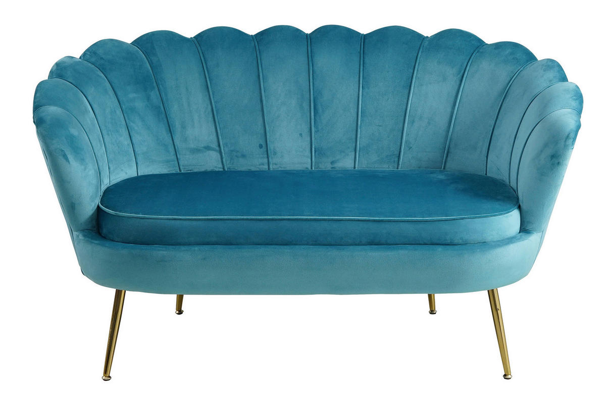 2-SITZER-SOFA in Samt Blau  - Blau/Goldfarben, MODERN, Textil/Metall (136/78/77cm) - Livetastic