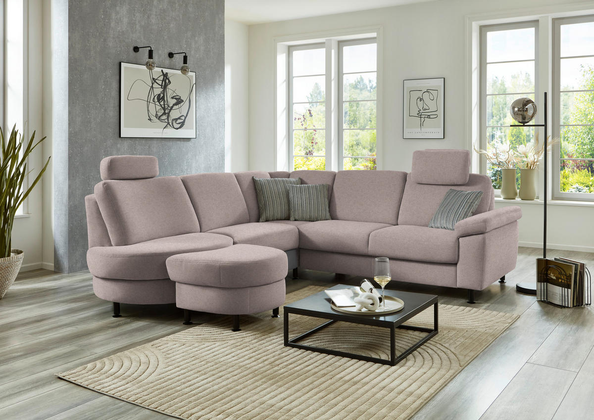 ECKSOFA  in Flachgewebe Rosa  252/248 cm  - Schwarz/Rosa, KONVENTIONELL, Textil/Metall (252/248cm) - Beldomo Comfort