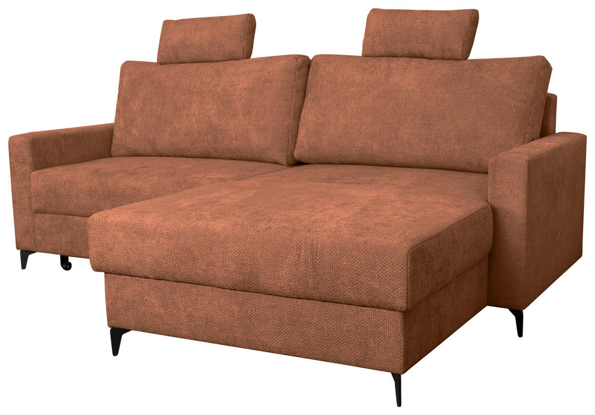 ECKSOFA Terracotta Struktur  - Terracotta/Schwarz, KONVENTIONELL, Textil/Metall (230/164cm) - Carryhome