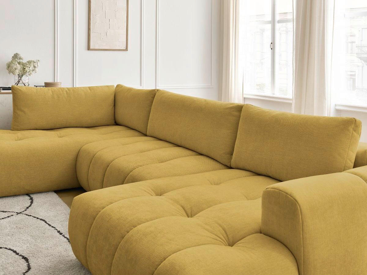 WOHNLANDSCHAFT  FUJI  Gelb Leinenoptik  - Gelb/Schwarz, MODERN, Kunststoff/Textil (204/377/160cm)