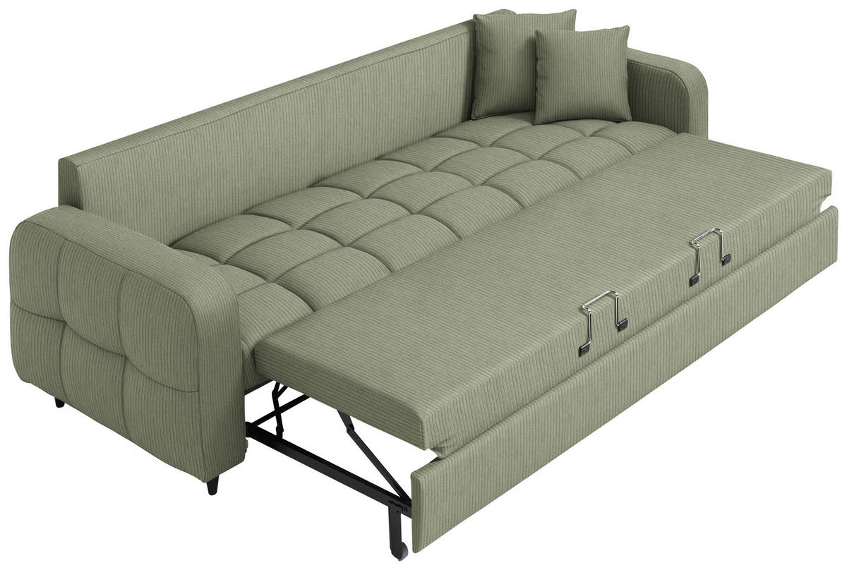 SCHLAFSOFA Cord, Velours Grün Stoffauswahl, Bettfunktion erhältlich, Rücken echt, Armteil links, Armteil rechts  - Schwarz/Grün, Design, Holz/Textil (236/88/101cm) - Lomoco