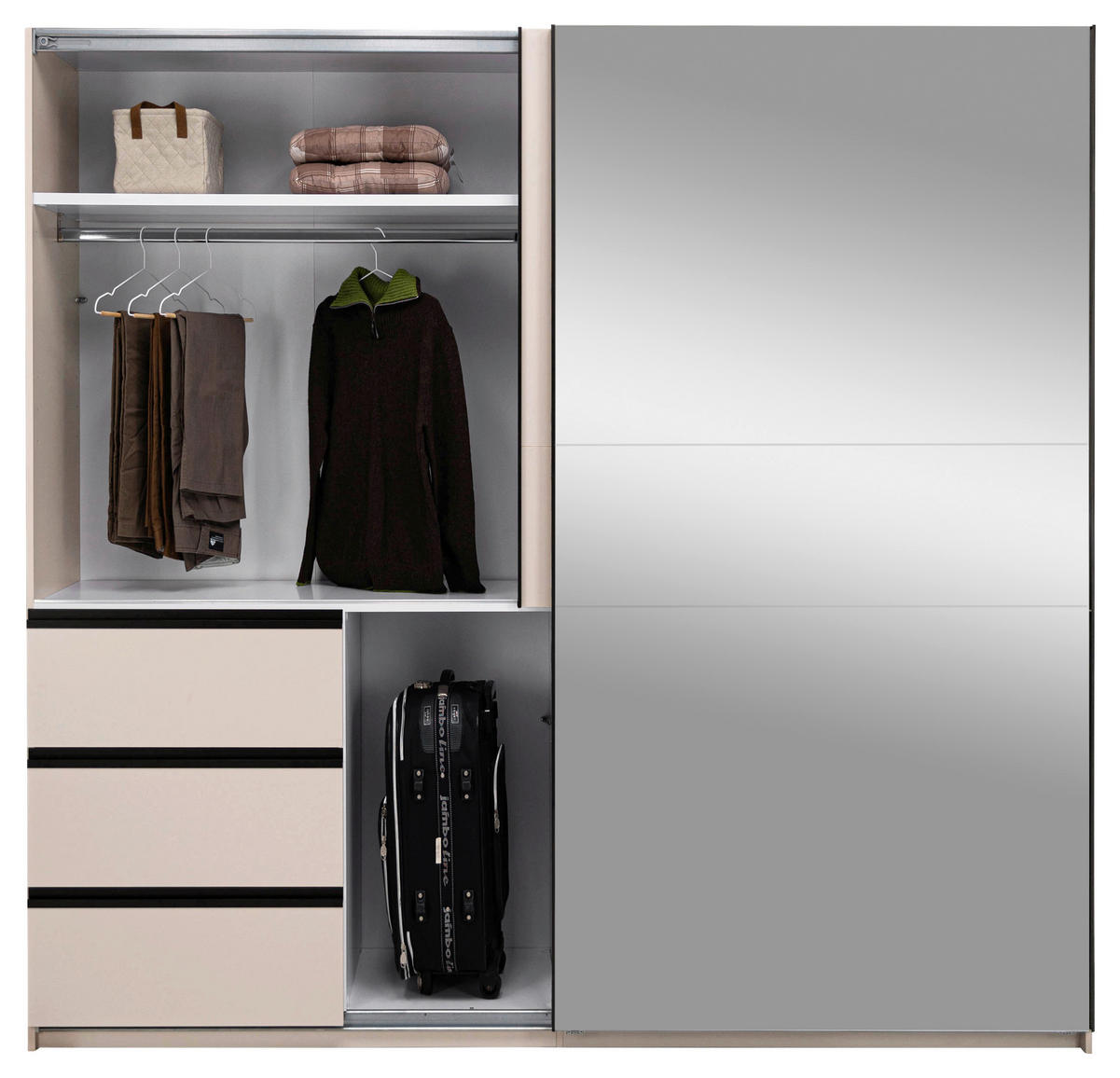 SCHIEBETÜRENSCHRANK 215/205/61,5 cm 2-türig Kaschmir  - Kaschmir/Schwarz, MODERN, Holzwerkstoff/Metall (215/205/61,5cm) - MID.YOU