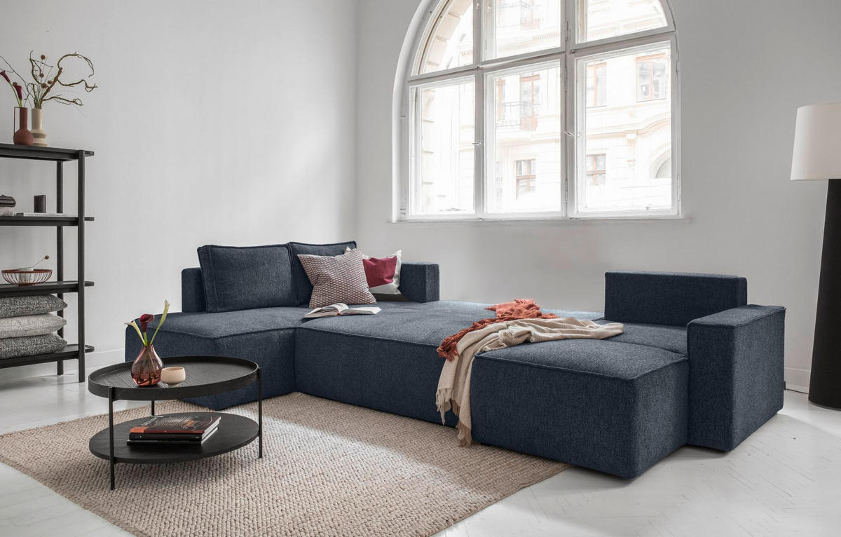 WOHNLANDSCHAFT in Dunkelblau  - Weiss/Dunkelblau, Design, Kunststoff/Textil (194/322/156cm) - MID.YOU