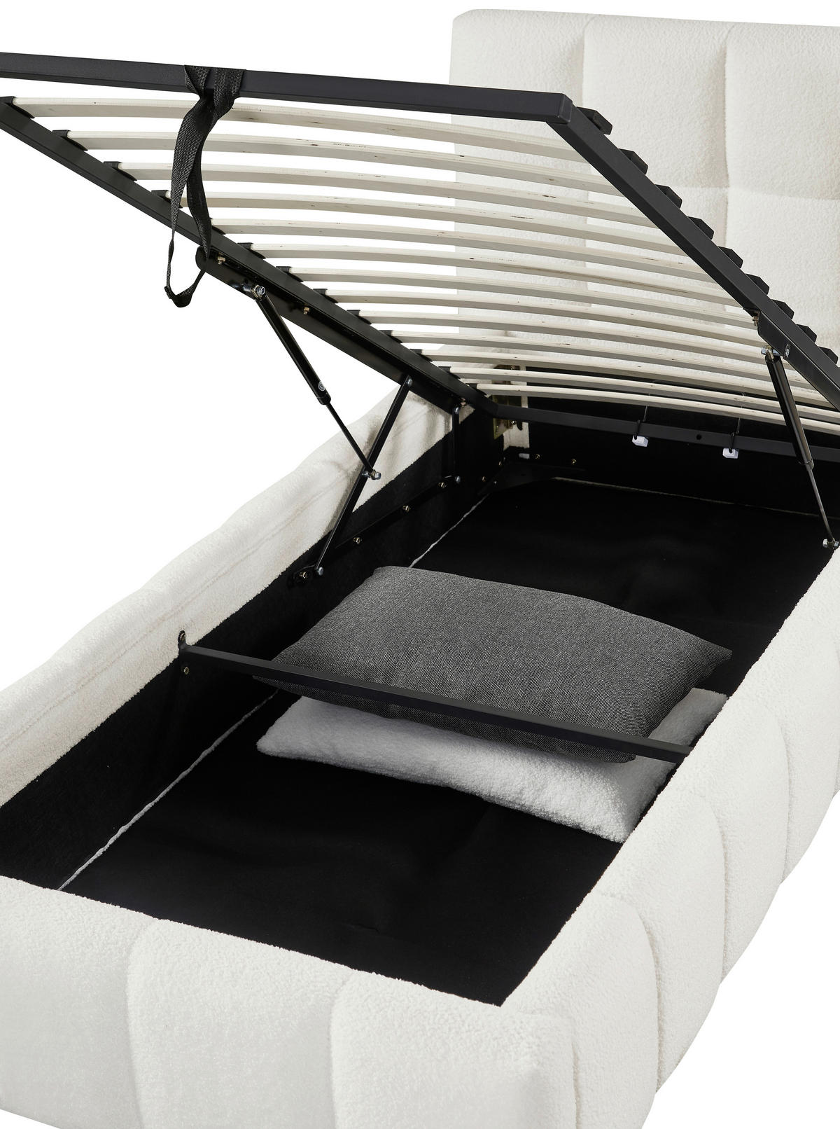 POLSTERBETT 90/200 cm  Creme  - Creme/Schwarz, Modern, Holz/Kunststoff (90/200cm) - Livetastic