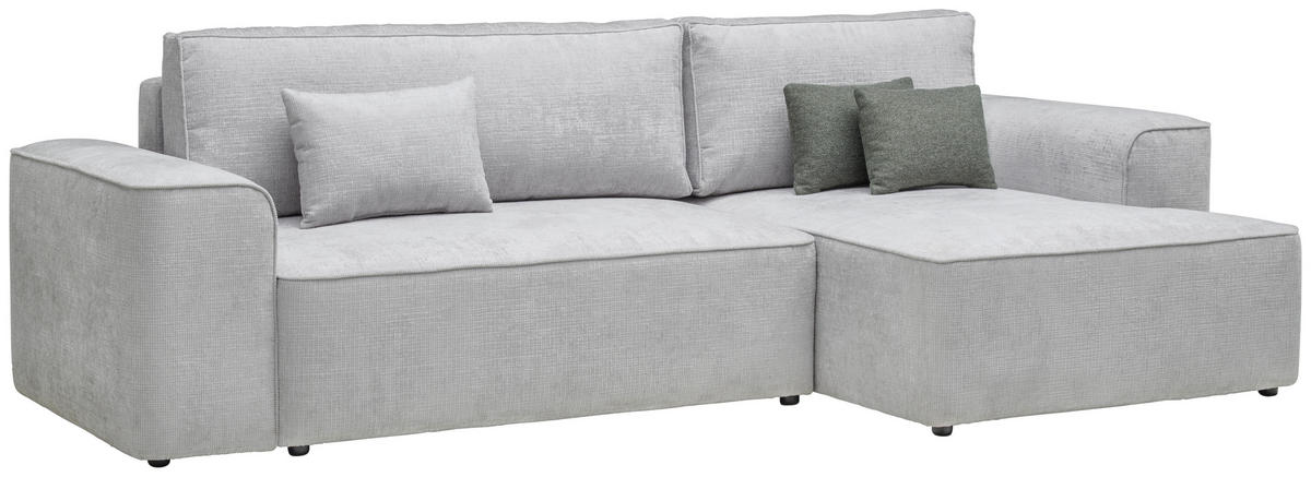 ECKSOFA Grau Plüsch  - Blaugrau/Schwarz, Design, Kunststoff/Textil (288/152cm) - Xora