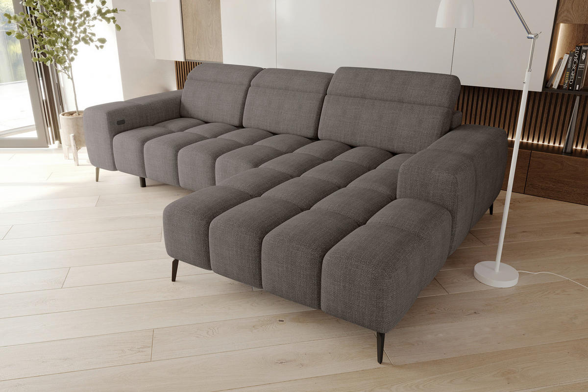 ECKSOFA Taupe Flachgewebe Rücken echt, Kopfteilverstellung, Sitztiefenverstellung  - Taupe/Schwarz, KONVENTIONELL, Kunststoff/Textil (273/171cm) - Carryhome