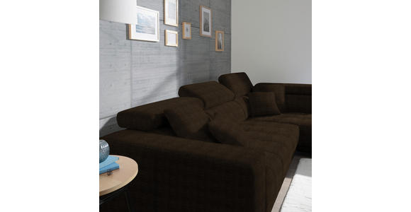 ECKSOFA in Mikrofaser Dunkelbraun  - Chromfarben/Dunkelbraun, Design, Textil/Metall (301/207cm) - Xora