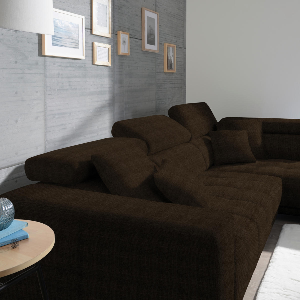 ECKSOFA in Mikrofaser Dunkelbraun  - Chromfarben/Dunkelbraun, Design, Textil/Metall (301/207cm) - Xora