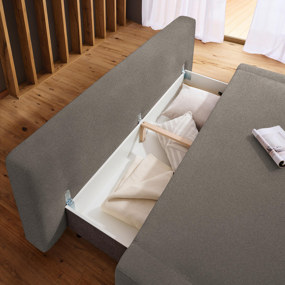 SCHLAFSOFA  mit Stoffauswahl, Liegefunktion, Schlafen auf Sitzhöhe Chenille Taupe  - Taupe/Naturfarben, Design, Holz/Textil (211/88/102cm) - Niels Andersson